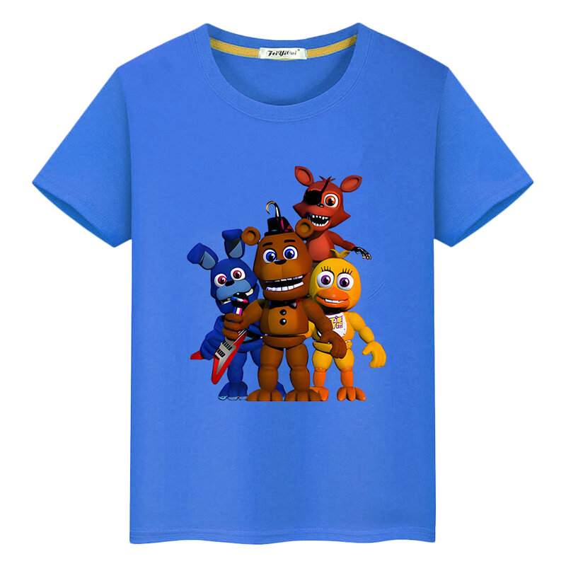 T-shirt pour Garçon et Fille, Estival et Décontracté en 100% Coton, Vêtement avec Imprimé d'Ours et Lapin, Kawaii, Y2K, FNAF, Cadeau de Vacances pour Enfant
