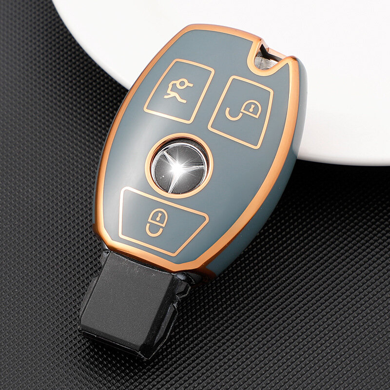 Новый мягкий чехол для ключа из ТПУ для нового Mercedes Benz, 3 кнопки, автомобильный брелок, аксессуар с золотой линией