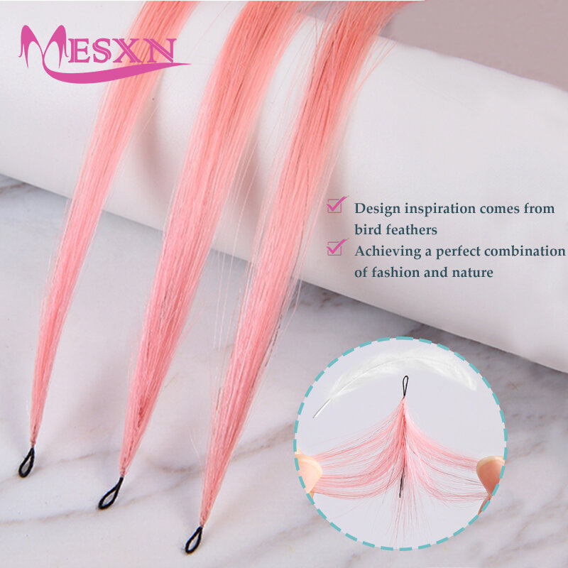 MESXN-extensiones de cabello de plumas de Color, cabello humano Real Natural liso, Microring, Color púrpura, azul, rosa, gris, 18-20 pulgadas