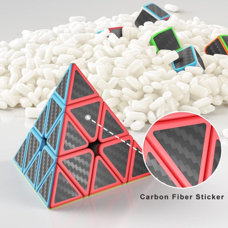 مجموعة مكعب سحري سريع Qiyi ، ملصق ألياف الكربون فائق التحمل بألوان زاهية للجميع ، هرم ، أوراق القيقب ، 3x3x3