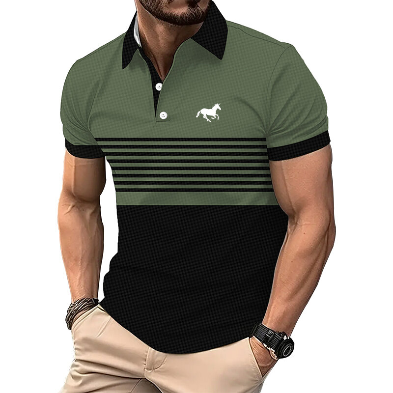 New Fashion Men Clothes Summer Trending Stripe Polo Shirt , Men Business Casual Polo Shirt .