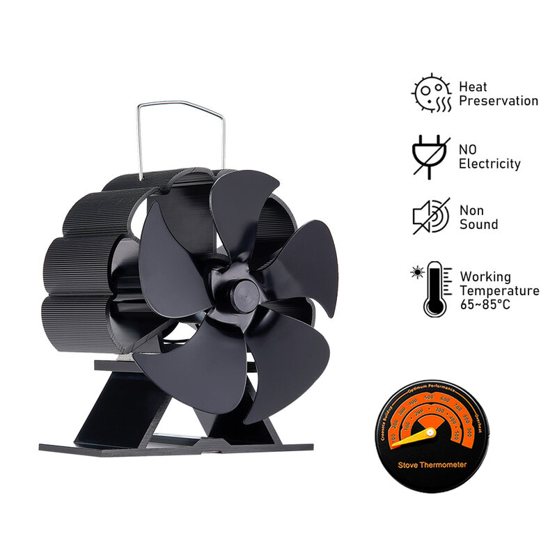 Ventilatore per stufa a energia termica a 5 pale bruciatore a legna per pesca sul ghiaccio all'aperto ventilatore per camino silenzioso Eco-Fan distribuzione efficiente del calore