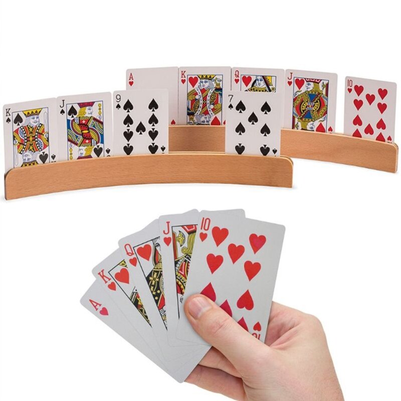 حامل بطاقات خشبي للأطفال، قاعدة تثبيت بطاقات لعب عملية لكبار السن مكونة من قطعتين