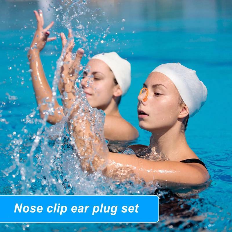 Silikonowa zatyczka do uszu zestaw zacisk na nos zatyczka do uszu do pływania ulepszona wodoodporna miękka zatyczki do uszu do pływania zacisk na nos wielokrotnego użytku