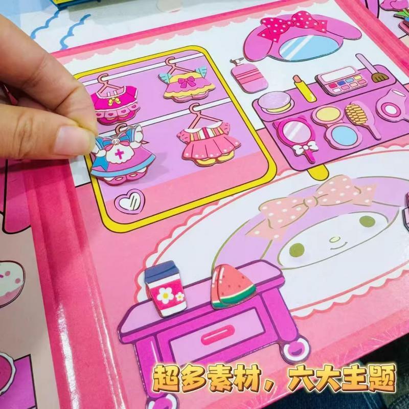 Kawaii Sanrio Kuromi My Melody Diy magnetik tenang buku Hello Kitty buatan tangan anak-anak lucu kreatif perifer hadiah ulang tahun