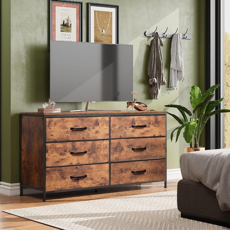 Commode large en tissu, meuble TV 6 MELfur ser pour TV de 60 pouces, commodes, meubles de chambre à coucher, grande tour de rangement