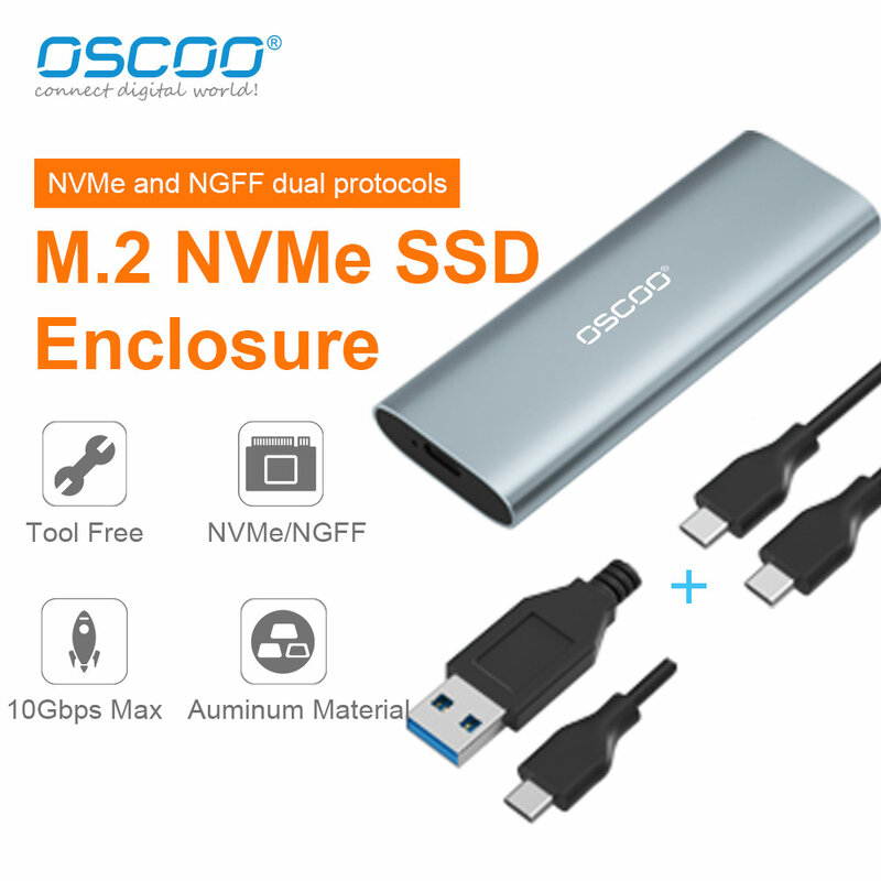 SSD M.2 NVMe SSD Enclosure Adapter Aluminum 10 Gbps USB C 3.1 Gen 2 to NVMe PCIe M-Key Solid State Drive External Enclosure