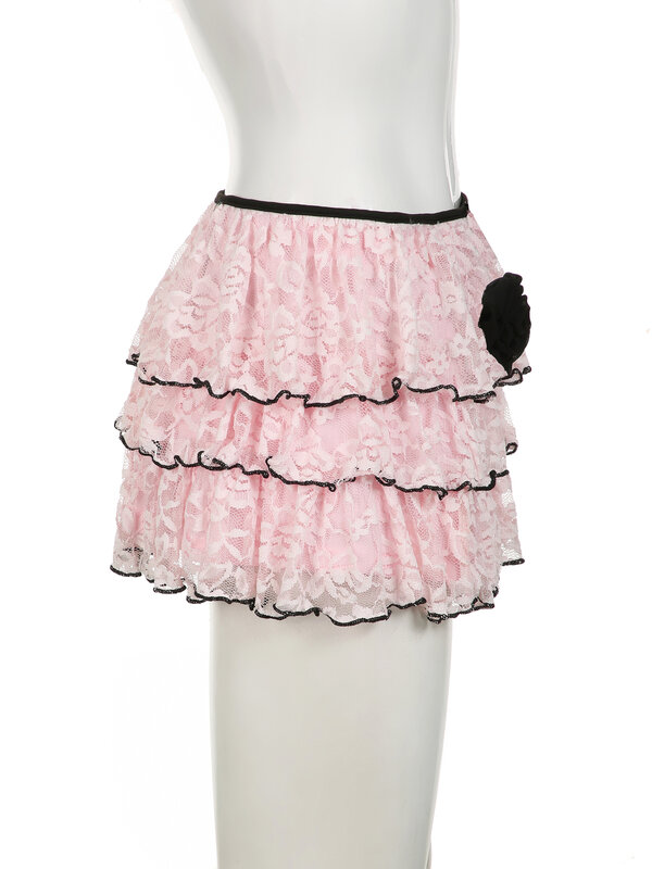 Милая Кружевная юбка-трапеция IAMSURE, повседневная супер мини-юбка с завязкой и цветочным принтом и заниженной талией, Женская Летняя мода 2024, женская уличная одежда