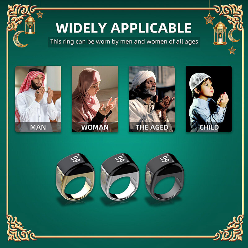Reloj despertador Digital islámico Azan, regalo de oración musulmán, Qibla inteligente, Tasbeeh, Tasbih, contador de anillos QB702