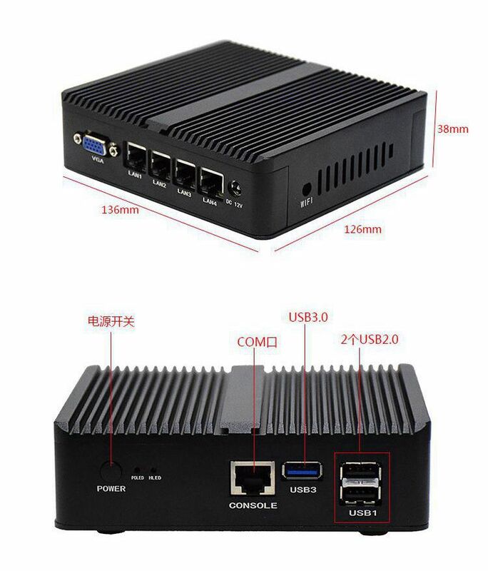Harga promosi rendah komputer Mini 4*1000M Lan Intel J1900 2.0GHz Quad Core tanpa kipas Pc Mini Intel Celeron router firewall