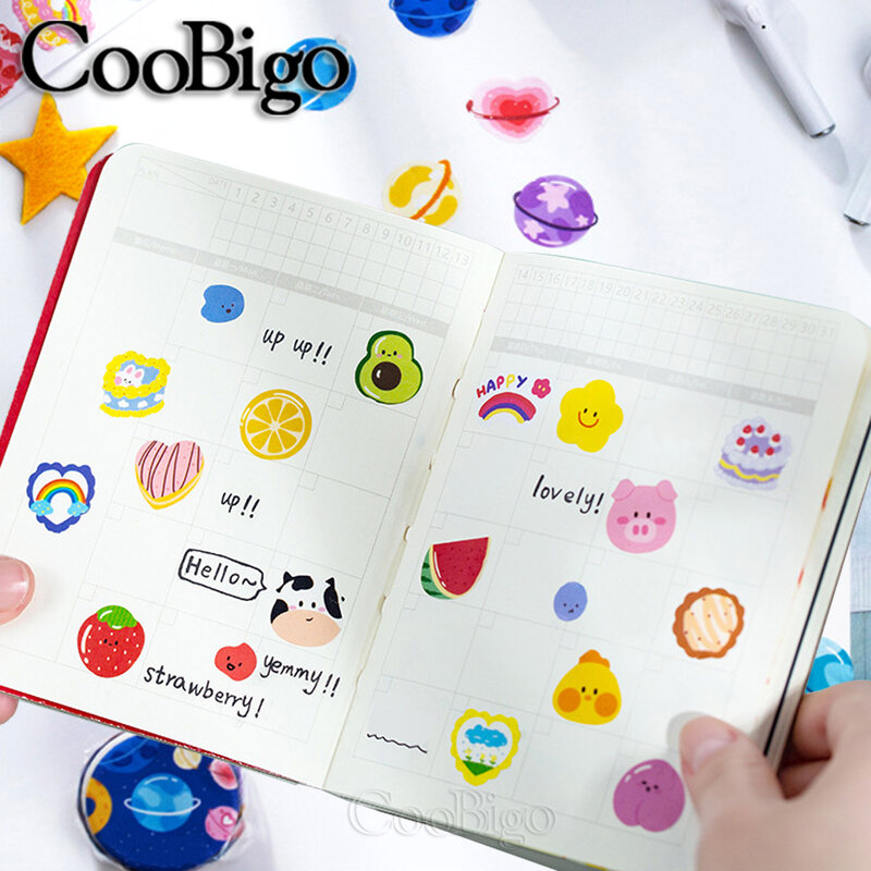 100 PCS Cute Kawaii Cartoon Flower Fruit Animal Washi Tapes DIY Scrapbook Sticker Decorative Stationery for Diary Book Album