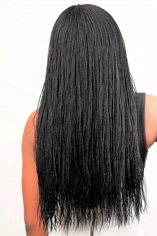 Long Black Afro Braided Wig Micro Twist Braids Synthetic Hair Wigs Daily Wear Twist Wigs