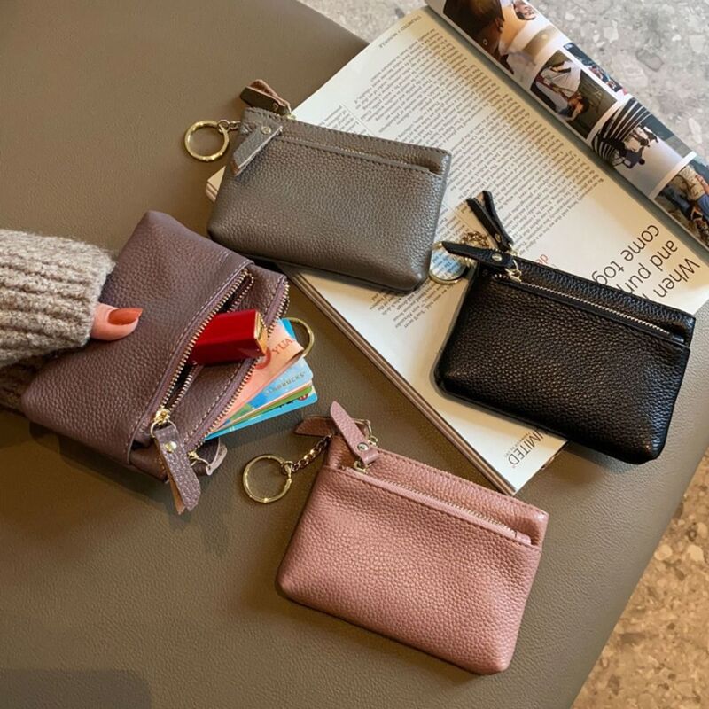 휴대용 진짜 가죽 동전 지갑, 심플하고 귀여운 카드 가방, 지퍼 카드홀더