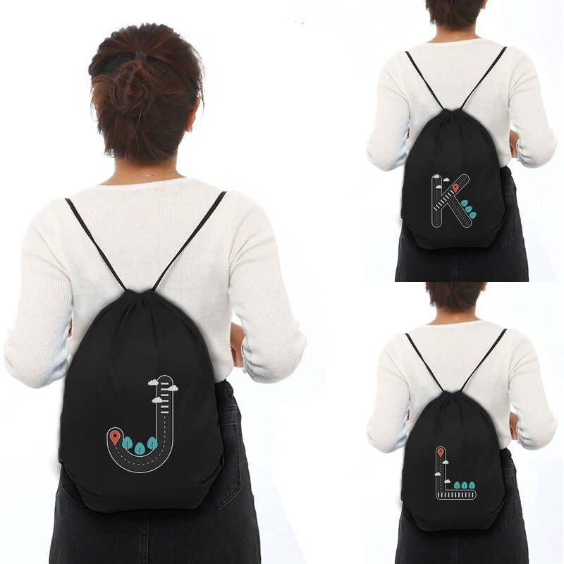 Road Sign Letters Print Drawstring Bag Outdoor Fitness Sport Bags Bundle Pocket Yoga Bag Backpack Bookbag Customized Bags