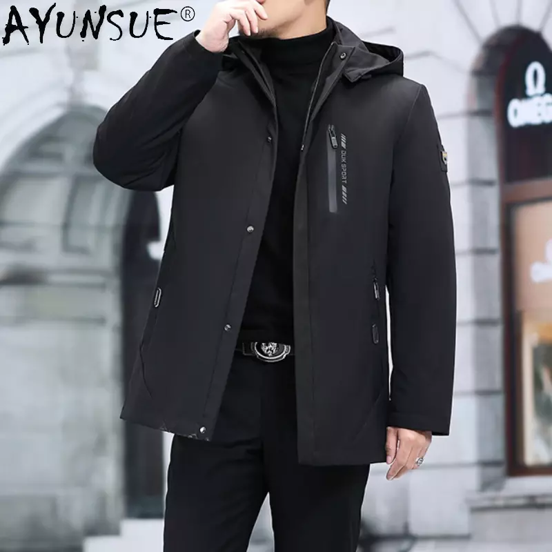 AYUNSUE-토끼털 라이너 분리형 겨울 자켓 남성용, 따뜻한 캐주얼 모피 코트, 모피 파카