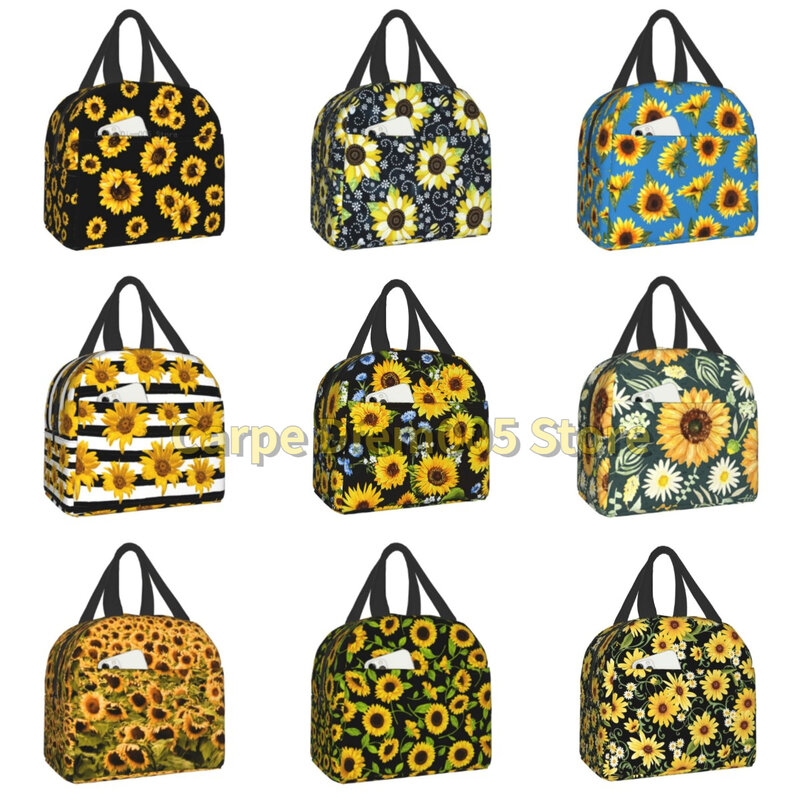 Luxury Flowers Sunflower Lunch Bag Women Cooler Thermal Insulated Daisy Floral Lunch Box for Kids School Portable Picnic Bags