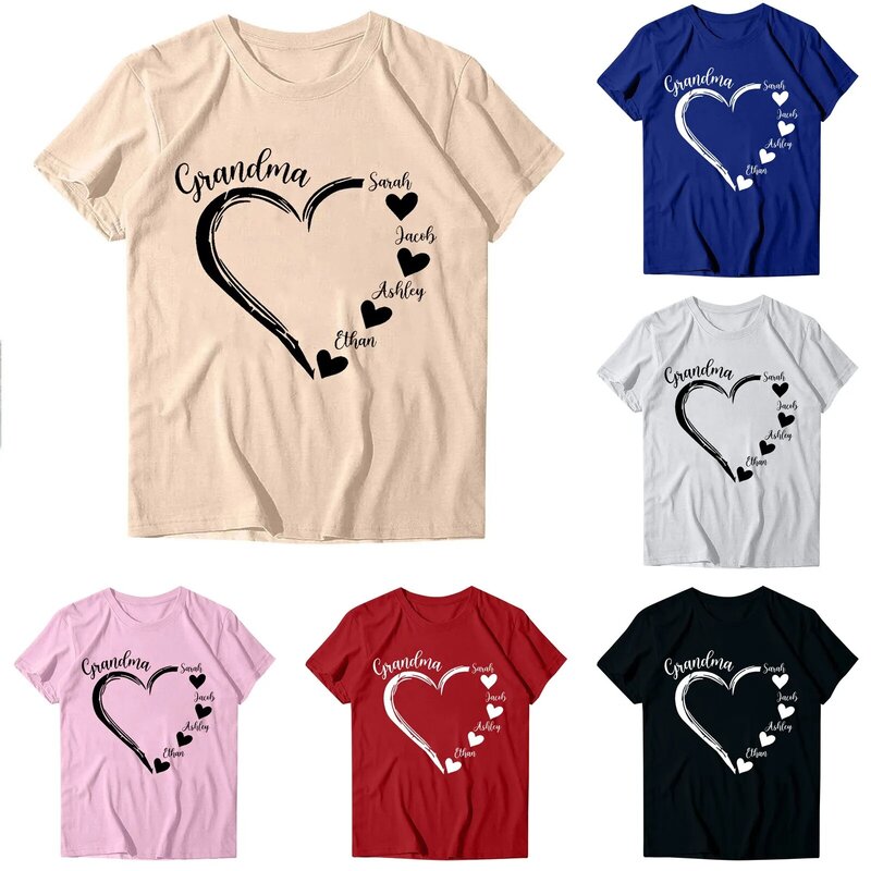 Women's Casual Loose Fitting Valentine's Day Printed Shirt Round Neck Pullover Short Sleeved Top Eye-Catching Personalized