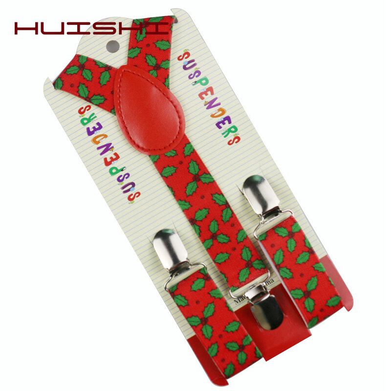 HUISHI – bretelles de noël réglables pour enfants, 2.5x65cm, bébé, élan neige, fête, Festival, 3 clips, élastiques