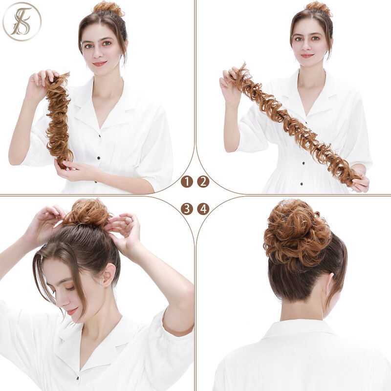 TESS – Chignon de cheveux naturels bouclés pour femmes, 32g, bande élastique, anneau de Donut, peigne à enrouler, faux cheveux, accessoires pour femmes