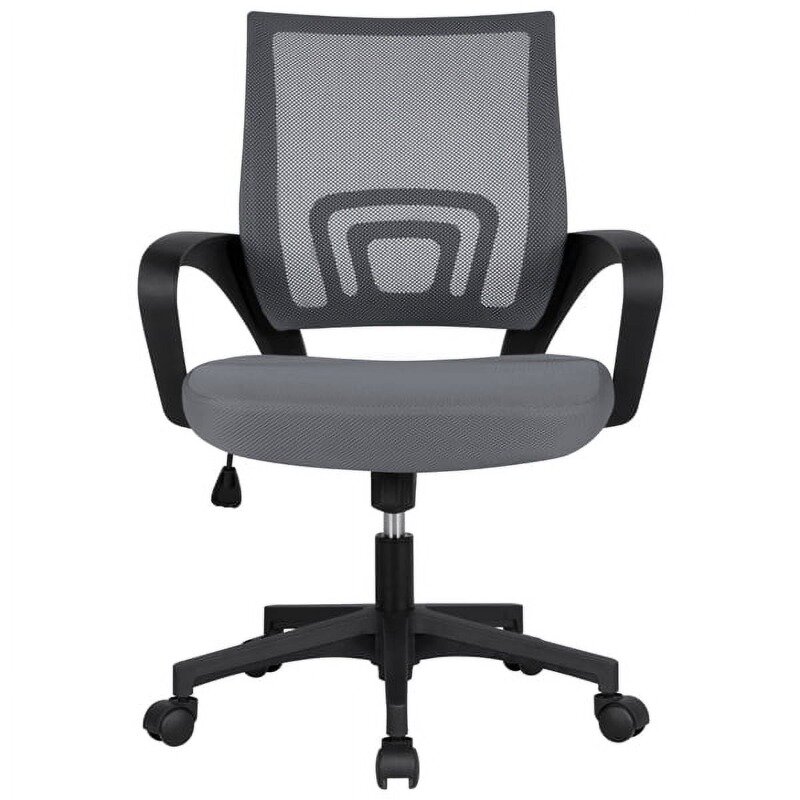 Регулируемое Сетчатое вращающееся офисное кресло со средней спинкой и подлокотниками Smile Mart, темно-серого цвета