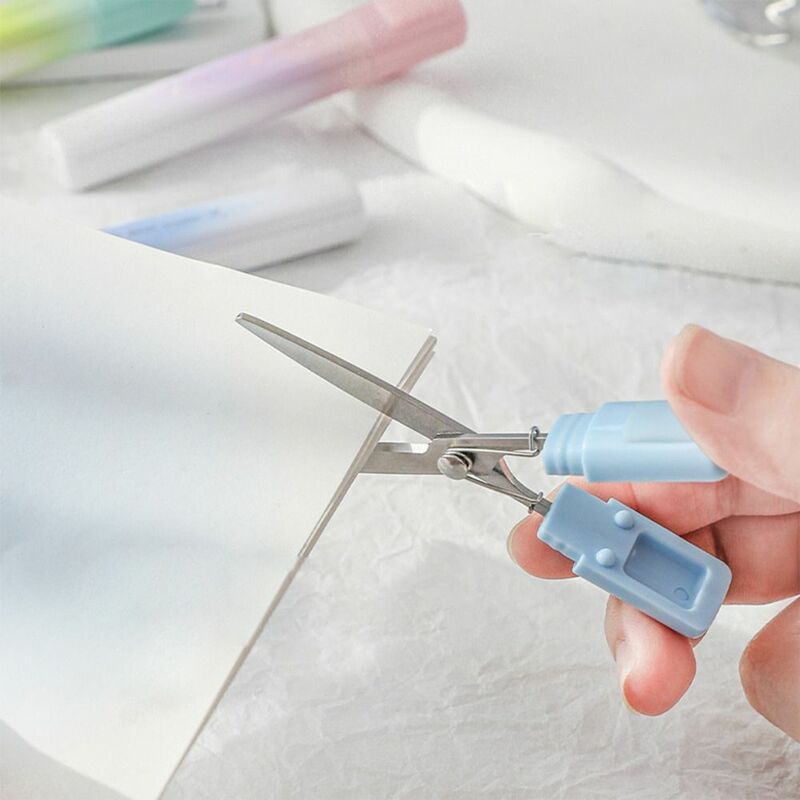 Gunting lipat baja tahan karat Mini, gunting lipat aman bisa disesuaikan desain gunting tangan multifungsi warna gradien