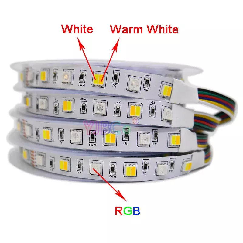 شريط مصباح LED مرن ، SMD ، RGB ، RGBW ، RGBW ، RGBW ، RGB + CCT ، 12 فولت DC ، 60 مصباح لكل متر ، RGB + أبيض ، أبيض دافئ ، IP30 ، IP65