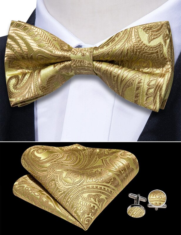 Роскошный Золотой Cummerbund мужской свадебный подарок высокое качество шелк Пейсли галстук-бабочка носовой платок Запонки Наборы для официальной вечеринки Barry.Wang