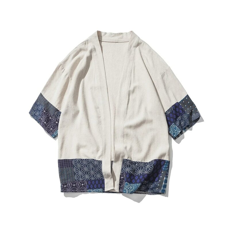 Womens Men's Cotton Linen Blends Vintage Emboridery Cranes Open Front Cardigan Loose Breathable Short Kimono Shirts