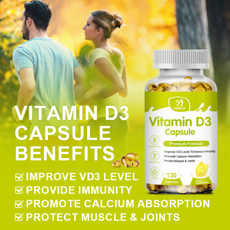 Dukungan kekebalan tubuh suplemen Vitamin D, fungsi otot sehat & kesehatan tulang, kapsul Vitamin D3 50,000 IU
