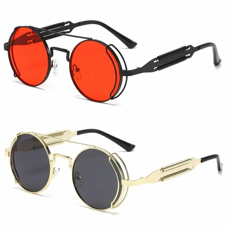 نظارات شمسية مستديرة steambunk ، نظارات معدنية سوداء ، نظارات شمسية للحماية من UV400 ، ألوان متعددة ، صيف ، جديد