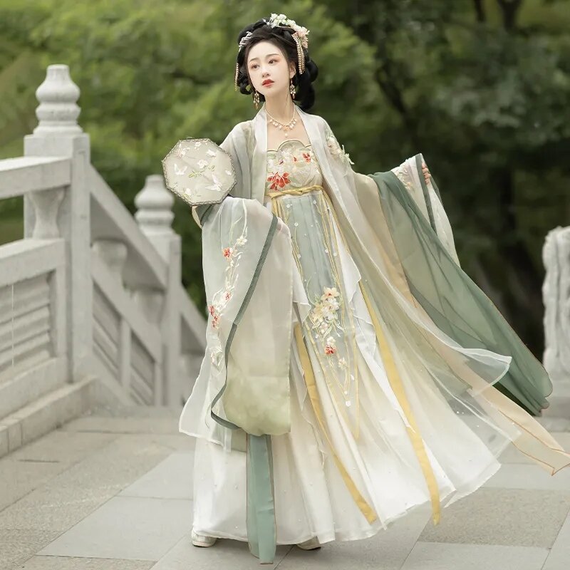 2023 Hanfu 여성 데일리 중국 전통 드레스, 당나라 스타일 레드 개선 허리 길이 긴 소매 정장 드레스 의상