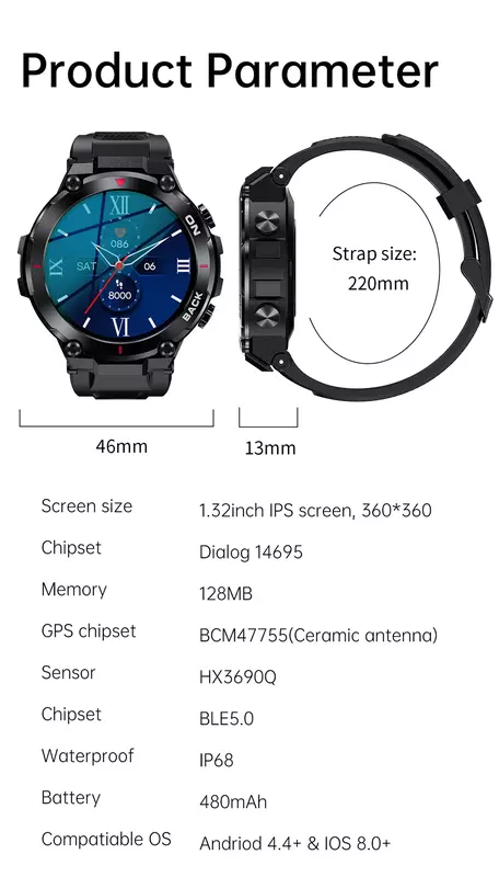 Mi Home GPS Smart Watch Men Outdoor Sports Watches Waterproof Fitness 24-hour Heartrate Blood Oxygen Monitor Smartwatch IP68