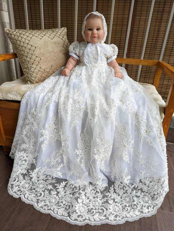 Кружевное платье для крещения малышей, платье с коротким рукавом для первого причастия, платья для младенцев и девочек для крещения с шляпкой