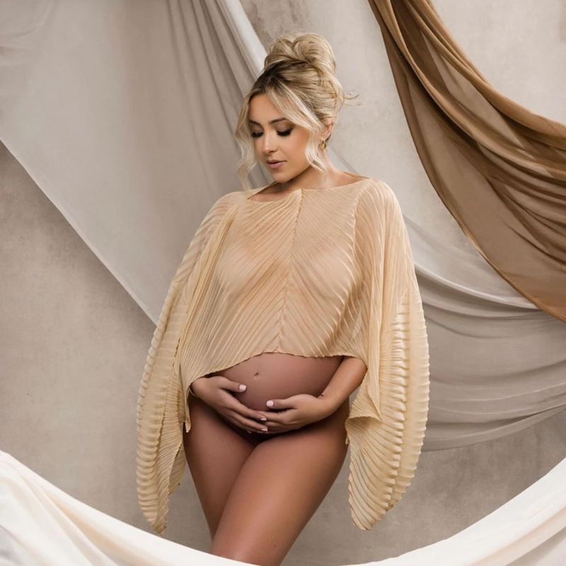 Pregnant Photo Shoot Clothing Props Pleated Top Translucent Thin T-shirts For Women Bat Sleeved Cloak Maternity Photography