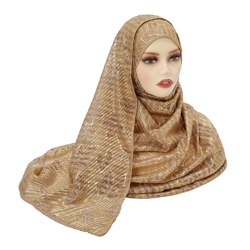 Neuer glitter bedruckter muslimischer Hijab-Schal für Frauen Baumwoll-Kopftuch wickelt Stirnbänder islamisches Turban-Bandana-Schal Foulard weiblich