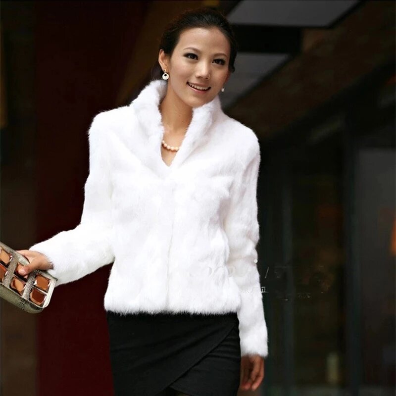 2024 New Autumn Winter Real Genuine Rabbit Fur Coat Women Full Pelt Real Rabbit Fur Jacket Fashion Fur Mandarin Collar Overcoats