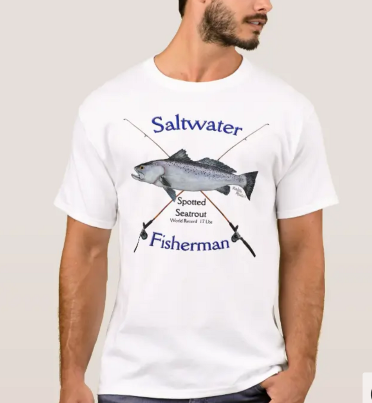 Seatrout camiseta de pescador de agua salada, regalo de pescador Camiseta de algodón para hombre, camisa de manga corta con cuello redondo, S-3XL