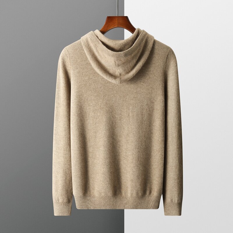 MVLYFLRT Men's One-piece ready-to-wear Hoodie 100% Merino Wool Knitted Sweatshirt Autumn Winter Casual Large Top Long Sleeved
