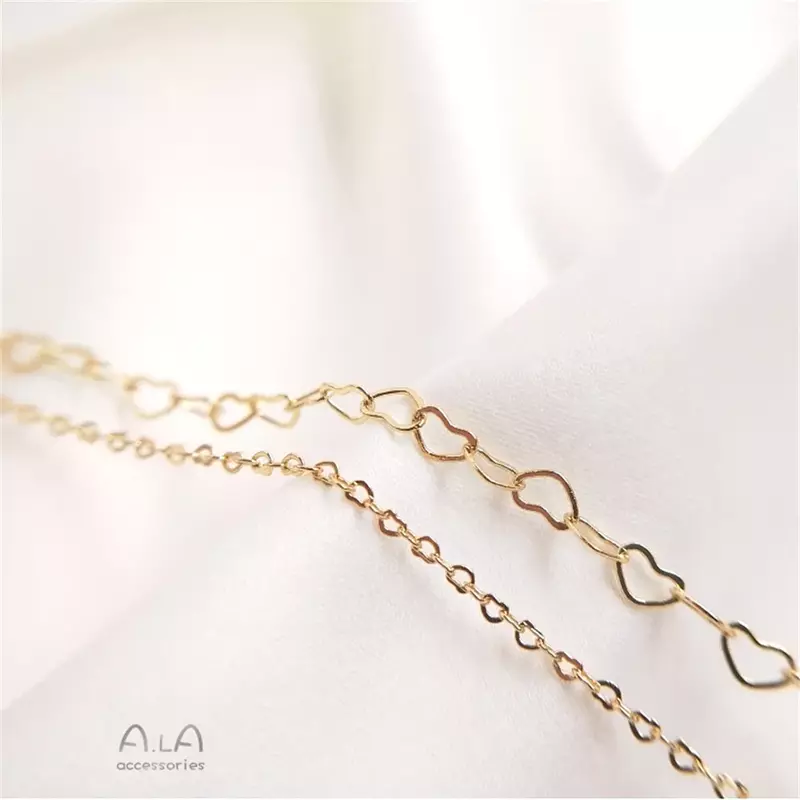 14K Gold Plated Chain Peach beloved Heart chain DIY handmade necklace bracelet extension chain bow ornament material