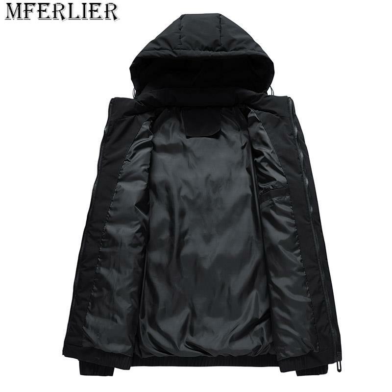 Зимние куртки, пуховик с капюшоном, ветрозащитная ткань, большие размеры 6XL 7XL 8XL 2023, черные теплые пальто, свободные мужские водонепроницаемые с подкладкой на молнии
