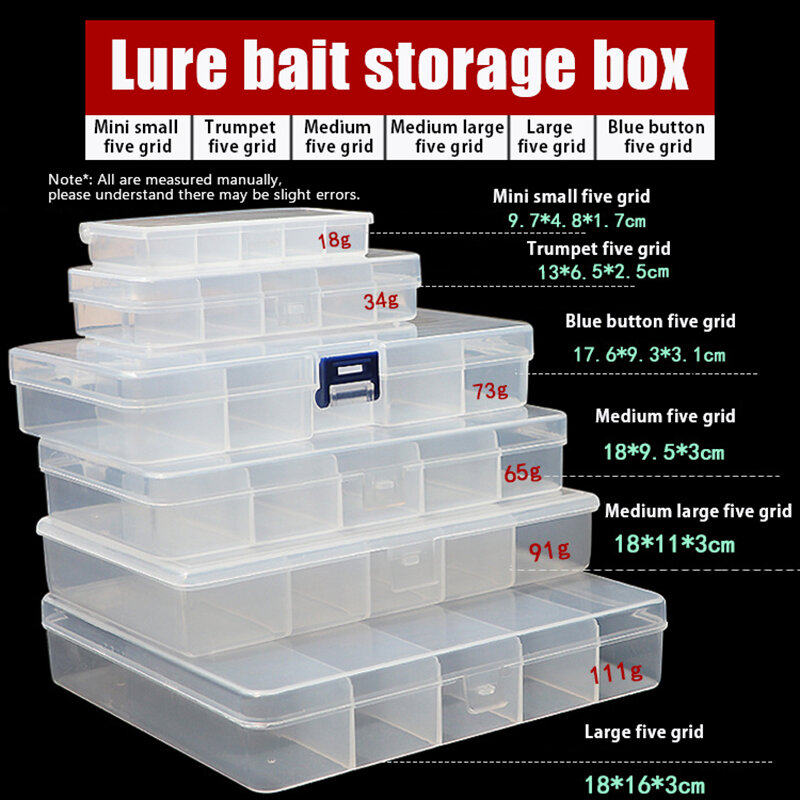 Luya-Boîte à 5 compartiments pour matériel de pêche, accessoire en plastique transparent, faux appât, rayon, grenouille, hameçon