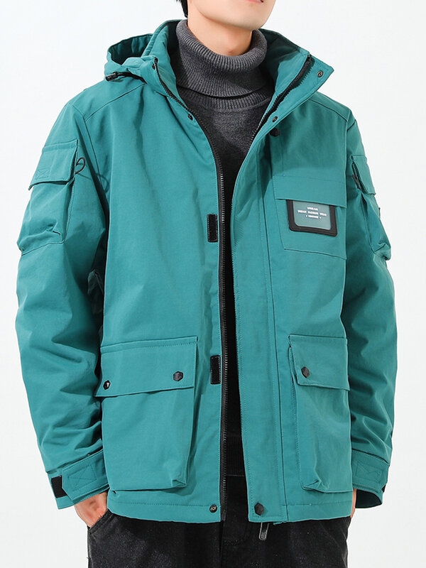 Зимняя мужская теплая парка с несколькими карманами, куртка размера плюс 8XL с капюшоном, водонепроницаемая ветровка, мужская повседневная т...