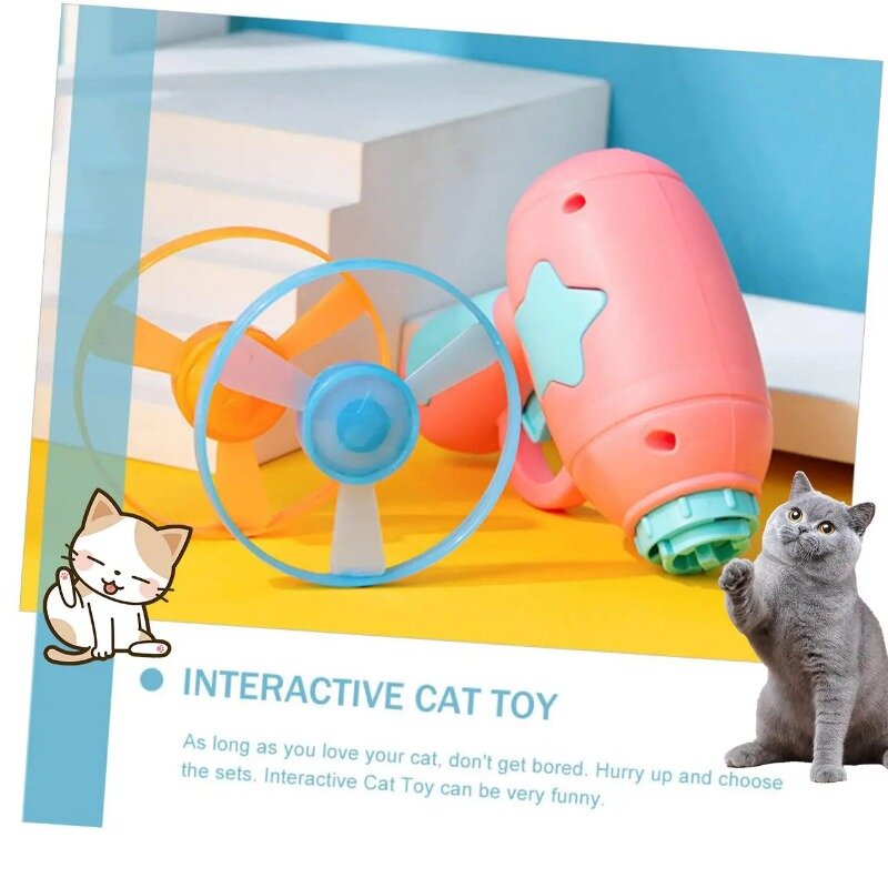 재미있는 고양이 인터랙티브 티저 훈련 장난감 게임, 창의적인 새끼 고양이, 미니 대나무 콥터 디스크 런처 장난감, 애완 동물 용품 액세서리