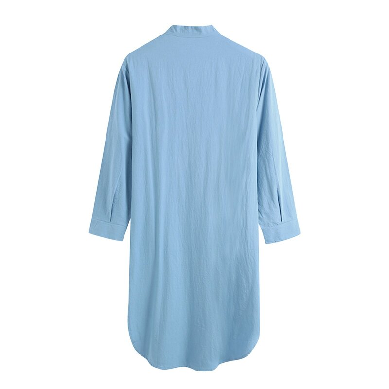 Ночная рубашка мужская с длинным рукавом, Хлопковая сорочка с круглым вырезом, винтажная Арабская Этническая мусульманская одежда для отдыха, однотонная, 2024