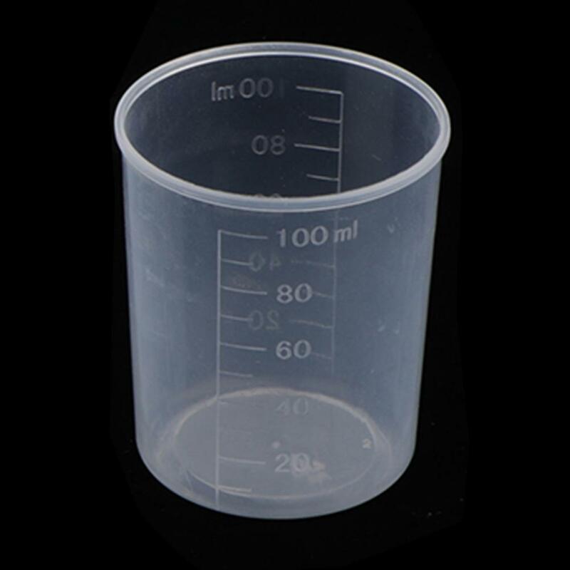 Gelas ukur plastik 100ML, dapat dipakai ulang, kaca pengukur untuk gelas ukur Lab skala transparan gelas ukur