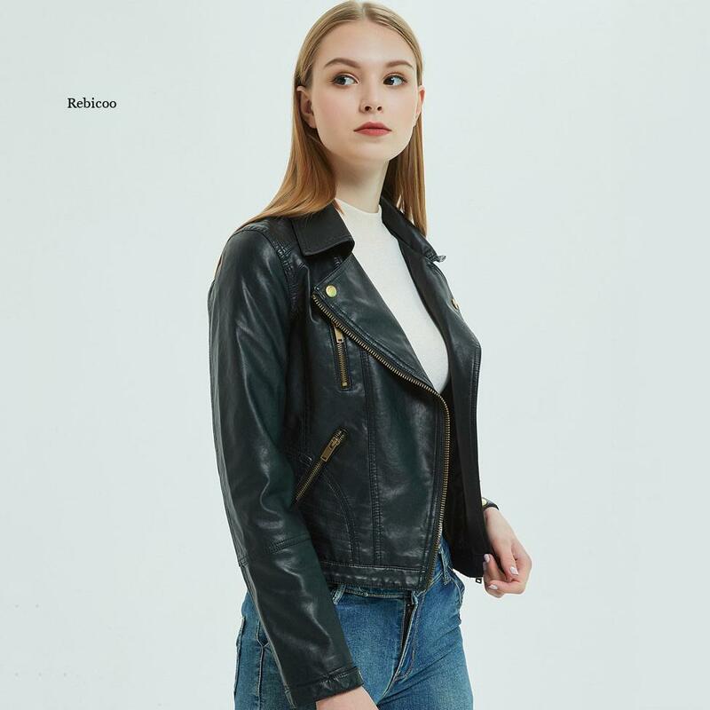 Giacche in ecopelle da moto da donna Ladie 2022 nuova giacca corta in PU rosa autunno Biker Streetwear cappotto nero con cerniera sottile