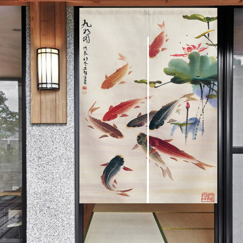 Ofat Home cinese porta tenda Carps Koi pesci arazzo Noren giapponese per parete appeso camera da letto cucina partizione