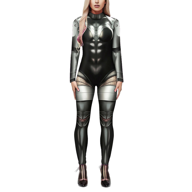 จั๊มสูทรัดรูปขายาวสำหรับเสื้อผู้หญิงคอกลมชุดรัดรูปพิมพ์ลาย3D เซ็กซี่