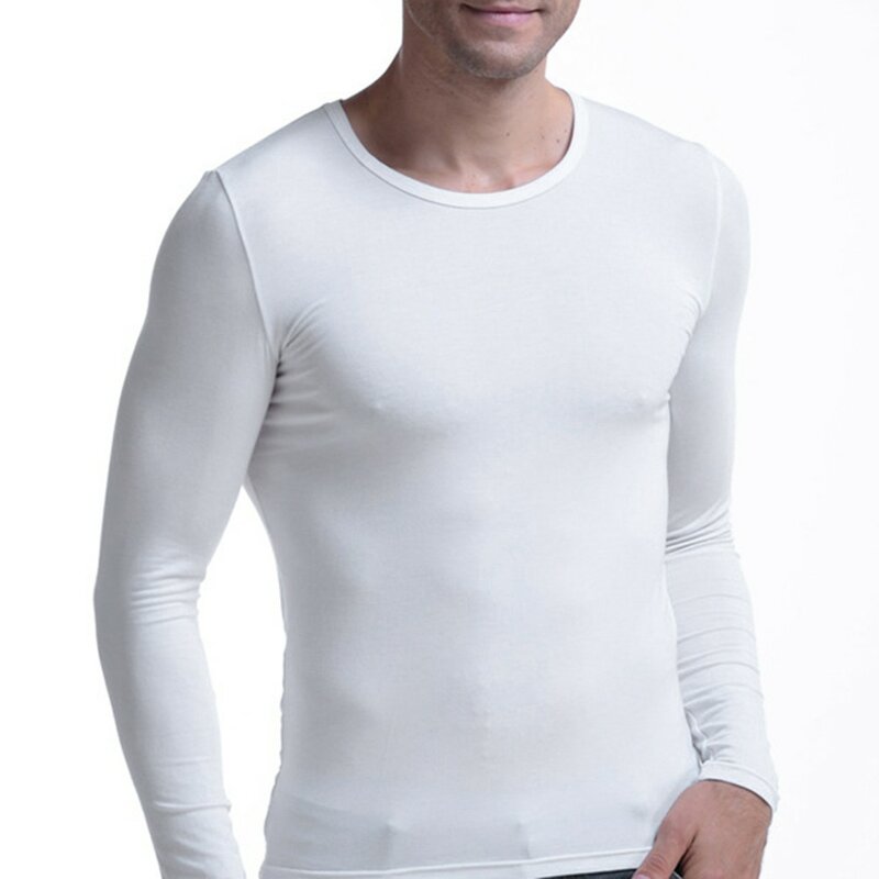 Men Autumn Winter Thermal Underwear Long-Sleeved Round / V-Neck Bottoming Shirt Solid Thermo Undershirts Pullover A50