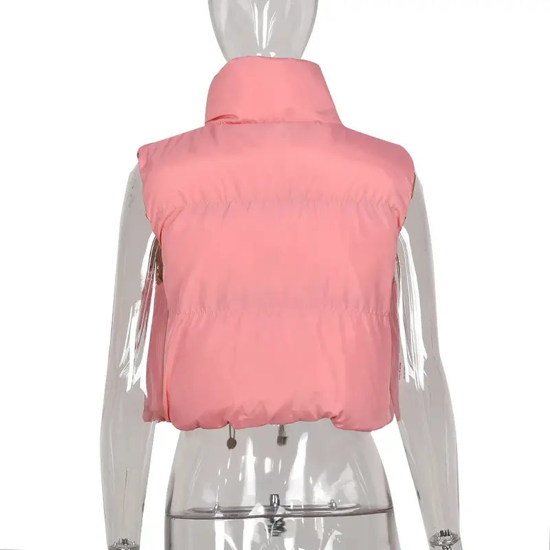 Jaquetas de colete rosa monocromáticas femininas, casaco de algodão quente, gola alta, zíper, jaqueta dupla face, streetwear Parkas, moda inverno